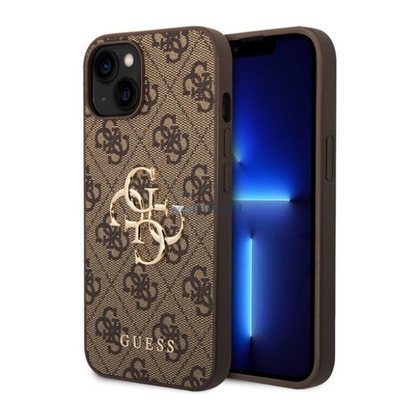 GUESS 4G BIG METAL LOGO műanyag telefonvédő (ütésállóság, bőr hatású hátlap) BARNA Apple iPhone 15