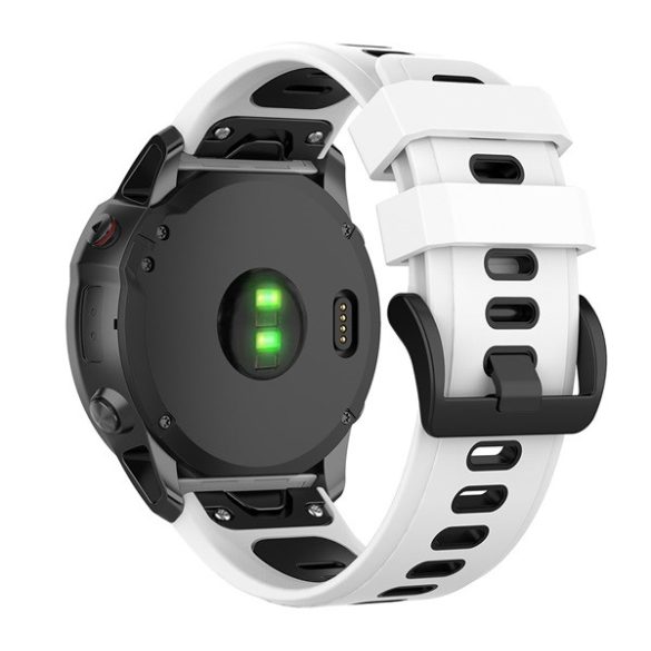 Pótszíj (egyedi méret, 20mm, szilikon, fekete csat, QuickFit csatlakozás) FEHÉR/FEKETE Garmin Fenix 5S, Garmin Fenix 6S, Garmin Fenix 6S Solar, Garmin Fenix 7S, Garmin Fenix 7S Pro Solar, Garmin Fenix 7S Solar, Garmin Fenix 7S Sapphire, Garmin Fenix 