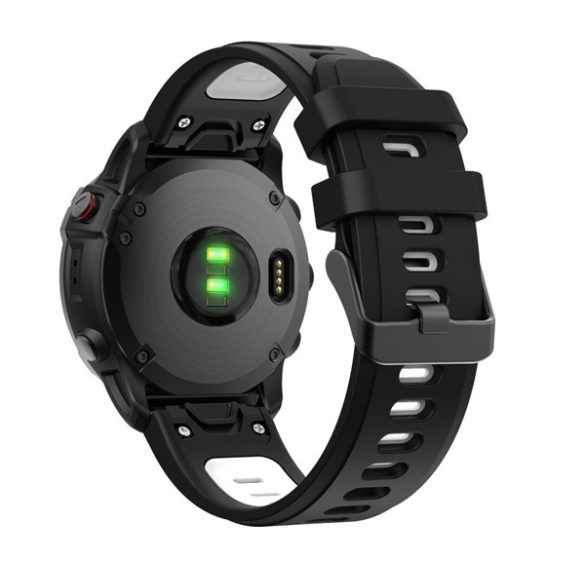 Pótszíj (egyedi méret, 22mm, szilikon, fekete csat, QuickFit csatlakozás) FEKETE/FEHÉR Garmin Epix (Gen2), Garmin Fenix 3, Garmin Fenix 3 HR, Garmin Fenix 5, Garmin Fenix 6, Garmin Fenix 6 Pro, Garmin Fenix 6 Pro Solar, Garmin Fenix 6 Sapphire, Garmi