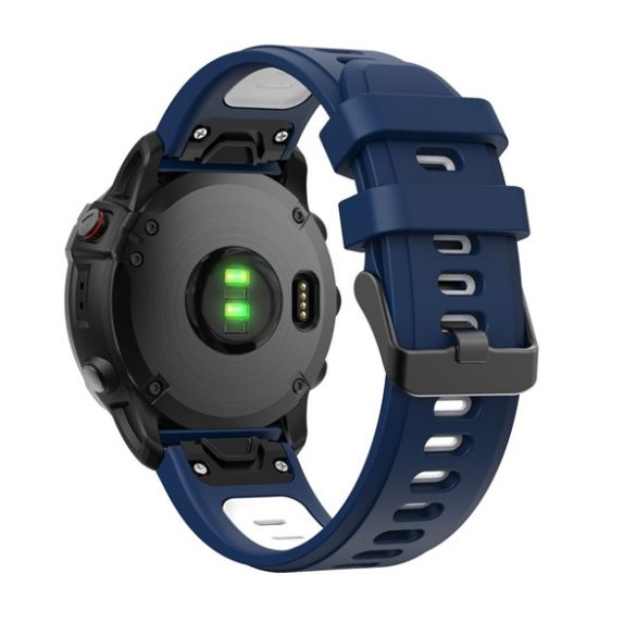 Pótszíj (egyedi méret, 22mm, szilikon, fekete csat, QuickFit csatlakozás) SÖTÉTKÉK/FEHÉR Garmin Epix (Gen2), Garmin Fenix 3, Garmin Fenix 3 HR, Garmin Fenix 5, Garmin Fenix 6, Garmin Fenix 6 Pro, Garmin Fenix 6 Pro Solar, Garmin Fenix 6 Sapphire, Gar