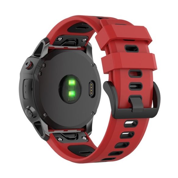 Pótszíj (egyedi méret, 26mm, szilikon, fekete csat, QuickFit csatlakozás) PIROS/FEKETE Garmin Fenix 5X, Garmin Fenix 6X, Garmin Fenix 6X Pro, Garmin Fenix 6X Pro Sapphire, Garmin Fenix 6X Pro Solar, Garmin Fenix 7X, Garmin Fenix 7X Pro Solar, Garmin 