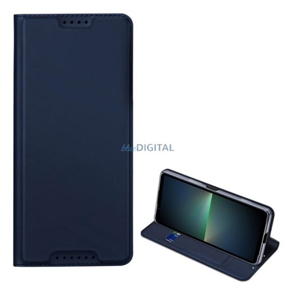DUX DUCIS SKIN PRO tok álló, bőr hatású (FLIP, oldalra nyíló, bankkártya tartó, asztali tartó funkció) SÖTÉTKÉK Sony Xperia 5 V (XQDE54)