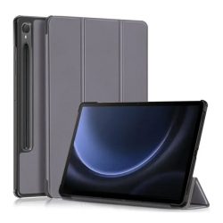  Tok álló, bőr hatású (aktív FLIP, oldalra nyíló, TRIFOLD, asztali tartó, ceruza tartó) SÖTÉTSZÜRKE Samsung Galaxy Tab S9 FE LTE (SM-X516), Samsung Galaxy Tab S9 FE WIFI (SM-X510)
