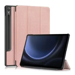   Tok álló, bőr hatású (aktív FLIP, oldalra nyíló, TRIFOLD, asztali tartó, ceruza tartó) ROZÉARANY Samsung Galaxy Tab S9 FE WIFI (SM-X510), Samsung Galaxy Tab S9 FE LTE (SM-X516)