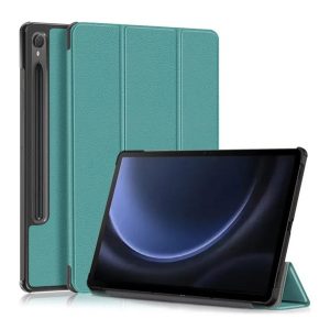 Tok álló, bőr hatású (aktív FLIP, oldalra nyíló, TRIFOLD, asztali tartó, ceruza tartó) SÖTÉTZÖLD Samsung Galaxy Tab S9 FE WIFI (SM-X510), Samsung Galaxy Tab S9 FE LTE (SM-X516)