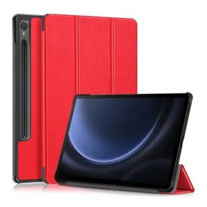 Tok álló, bőr hatású (aktív FLIP, oldalra nyíló, TRIFOLD, asztali tartó, ceruza tartó) PIROS Samsung Galaxy Tab S9 FE LTE (SM-X516), Samsung Galaxy Tab S9 FE WIFI (SM-X510)