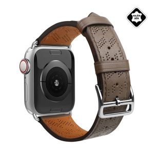 Pótszíj (egyedi méret, kicsi, valódi bőr, lyukacsos) SÖTÉTBARNA Apple Watch Series 9 41mm, Watch Series 1 38mm, Watch Series 2 38mm