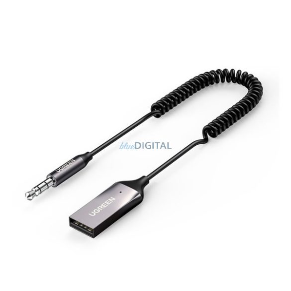 UGREEN bluetooth audió adapter (USB aljzat, v5.0, 3.5mm jack, 120cm, AUX, spirálkábel) SZÜRKE
