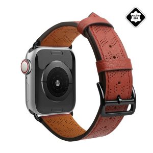 Pótszíj (egyedi méret, kicsi, valódi bőr, lyukacsos) BORDÓ Apple Watch Series 9 41mm, Watch Series 3 38mm, Watch Series 2 38mm