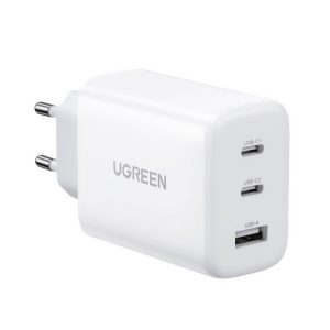 UGREEN hálózati töltő 2 Type-C+USB aljzat (65W, PD gyorstöltő) FEHÉR