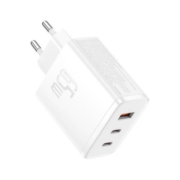 BASEUS OS-CUBE PRO hálózati töltő USB+2 Type-C aljzat (65W, GaN5, PD gyorstöltő 3.0) FEHÉR