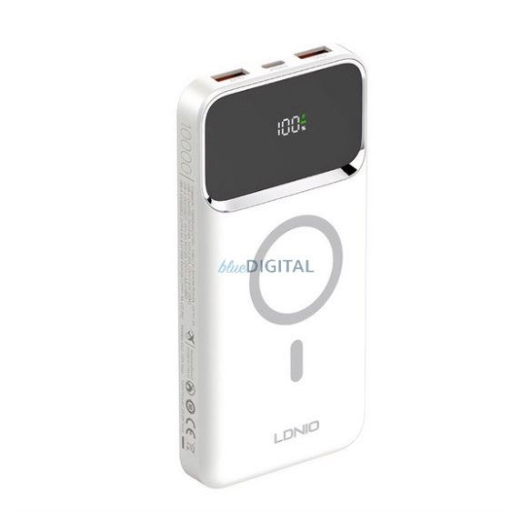 LDNIO vésztöltő 2 USB+Type-C aljzat (10000mAh, 15W, PD gyorstöltő, wireless) FEHÉR