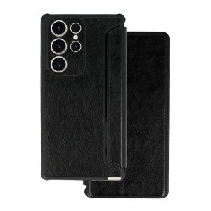 Tok álló, bőr hatású (FLIP, oldalra nyíló, légpárnás sarok, kamera védelem) FEKETE Xiaomi Redmi Note 12 Pro Plus