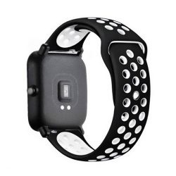   Pótszíj (univerzális, 20mm, szilikon, lyukacsos, légáteresztő) FEKETE/FEHÉR Huawei Watch GT 2 42mm, Samsung Galaxy Watch Active 2 44mm (SM-R820N), Samsung Galaxy Watch Active 2 40mm (SM-R830N)