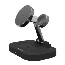   AWEI asztali töltőállvány 4in1 (15W, wireless, gyorstöltő, MagSafe, Apple Watch töltő) FEKETE