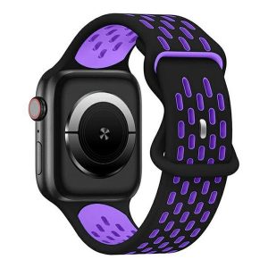 Pótszíj (egyedi méret, kicsi, szilikon, lyukacsos, légáteresztő) FEKETE/LILA Apple Watch Series 9 41mm, Watch Series 8 41mm, Watch Series 7 41mm