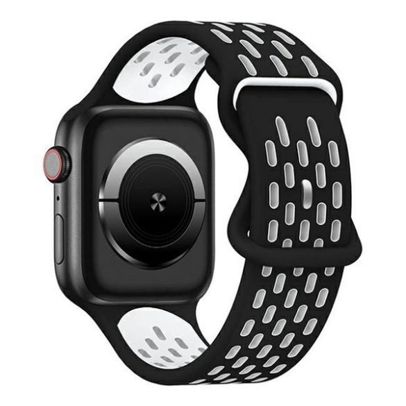 Pótszíj (egyedi méret, nagy, szilikon, lyukacsos, légáteresztő) FEKETE/FEHÉR Apple Watch Ultra 49mm, Watch Series 9 45mm, Watch Series 8 45mm