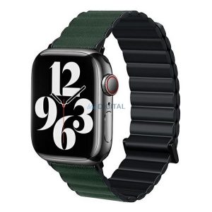 Pótszíj (egyedi méret, szilikon, bőr hatású, 3D minta, mágneses zár) FEKETE / SÖTÉTZÖLD Apple Watch Series 9 41mm, Watch Series 8 41mm, Watch Series 7 41mm