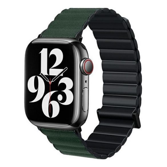 Pótszíj (egyedi méret, kicsi, szilikon, bőr hatású, 3D, mágneses) FEKETE/SÖTÉTZÖLD Apple Watch Series 9 41mm, Watch Series 8 41mm, Watch Series 7 41mm