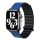 Pótszíj (egyedi méret, szilikon, bőr hatású, 3D minta, mágneses zár) FEKETE / SÖTÉTKÉK Apple Watch Series 9 41mm, Watch Series 8 41mm, Watch Series 7 41mm