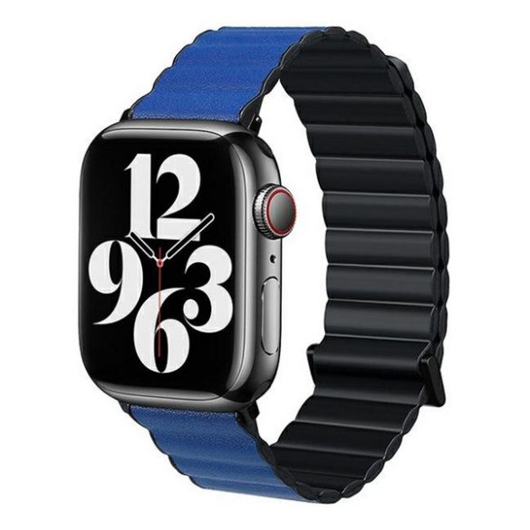 Pótszíj (egyedi méret, kicsi, szilikon, bőr hatású, 3D, mágneses) FEKETE/SÖTÉTKÉK Apple Watch Series 9 41mm, Watch Series 8 41mm, Watch Series 7 41mm