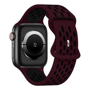 Pótszíj (egyedi méret, kicsi, szilikon, lyukacsos, légáteresztő) FEKETE/BORDÓ Apple Watch Series 9 41mm, Watch Series 8 41mm, Watch Series 7 41mm