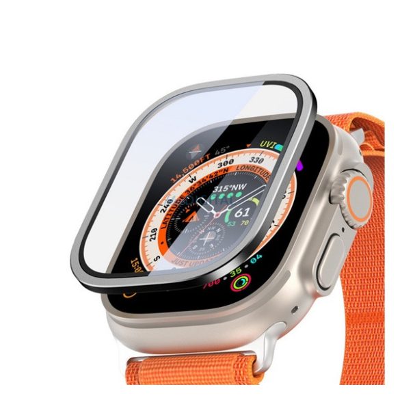 DUX DUCIS FLAS kijelzővédő üveg (alumínium keret, 9H) FEKETE Apple Watch Ultra 2 49mm, Watch Ultra 49mm