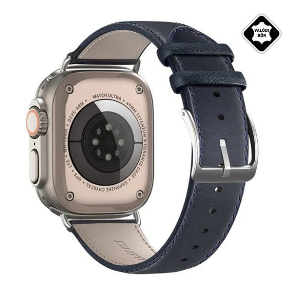 DUX DUCIS YS pótszíj (egyedi méret, nagy, valódi bőr, állítható) SÖTÉTKÉK Apple Watch Ultra 49mm, Watch Series 9 45mm, Watch Series 8 45mm