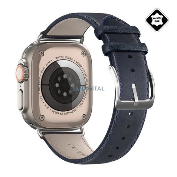 DUX DUCIS YS pótszíj (egyedi méret, valódi bőr, állítható) SÖTÉTKÉK Apple Watch Ultra 49mm, Watch Series 9 45mm, Watch Series 8 45mm