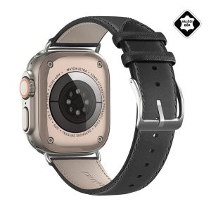 DUX DUCIS YS pótszíj (egyedi méret, nagy, valódi bőr, állítható) FEKETE Apple Watch Ultra 49mm, Watch Series 9 45mm, Watch Series 8 45mm