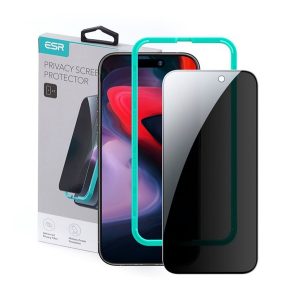 ESR képernyővédő üveg (2.5D, 0.3mm, 9H, betekintés elleni védelem + felhelyezést segítő keret) FEKETE Apple iPhone 15 Pro Max