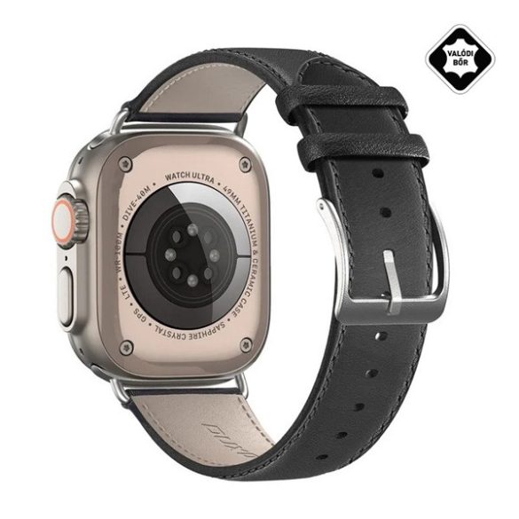 DUX DUCIS YS pótszíj (egyedi méret, kicsi, valódi bőr, állítható) FEKETE Apple Watch Series 9 41mm, Watch Series 8 41mm, Watch Series 7 41mm