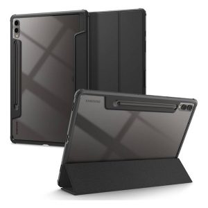 SPIGEN ULTRA HYBRID PRO tok álló, bőr hatású (FLIP, oldalra nyíló, TRIFOLD, asztali tartó, ceruza tartó) FEKETE Samsung Galaxy Tab S9 Plus LTE (SM-X816), Galaxy Tab S9 Plus WIFI (SM-X810)