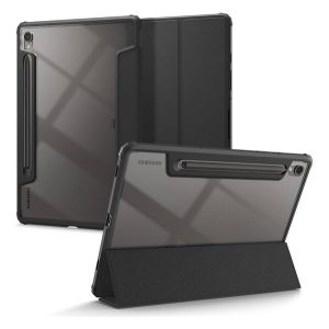 SPIGEN ULTRA HYBRID PRO tok álló, bőr hatású (FLIP, oldalra nyíló, TRIFOLD, asztali tartó, ceruza tartó) FEKETE Samsung Galaxy Tab S9 LTE (SM-X716), Galaxy Tab S9 WIFI (SM-X710)