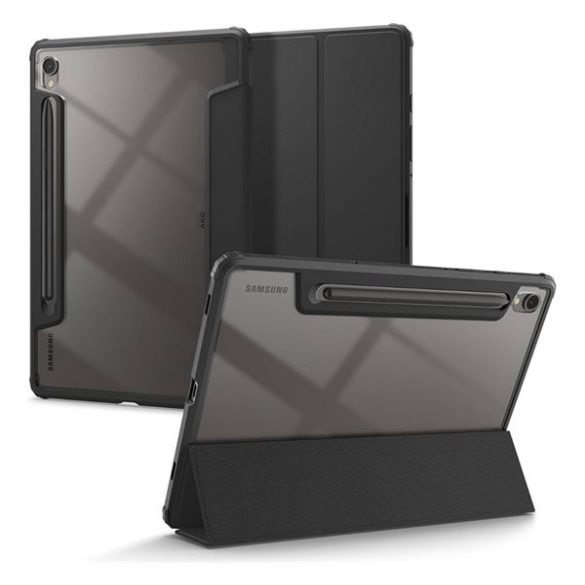 SPIGEN ULTRA HYBRID PRO tok álló, bőr hatású (FLIP, oldalra nyíló, TRIFOLD, asztali tartó, ceruza tartó) FEKETE Samsung Galaxy Tab S9 LTE (SM-X716), Galaxy Tab S9 WIFI (SM-X710)