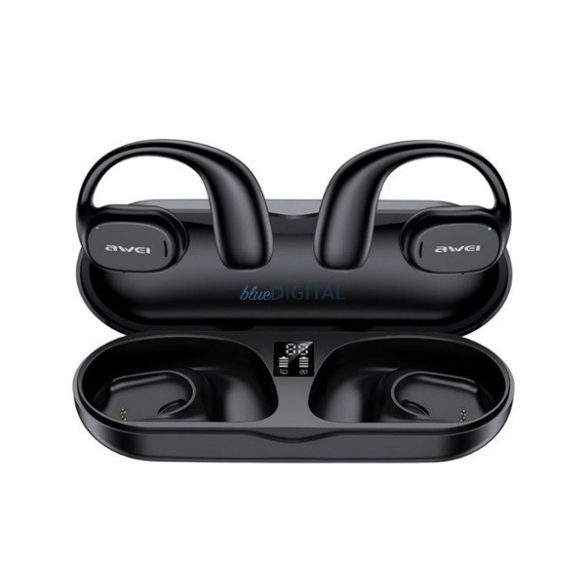 AWEI T69 bluetooth fülhallgató SZTEREO (v5.2, fülre akasztható, mikrofon, IPX6 vízálló, SPORT + töltőtok) FEKETE