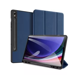  DUX DUCIS DOMO tok álló, bőr hatású (aktív FLIP, oldalra nyíló, TRIFOLD, asztali tartó, textil minta) SÖTÉTKÉK Samsung Galaxy Tab S9 FE WIFI (SM-X510), Samsung Galaxy Tab S9 FE LTE (SM-X516)
