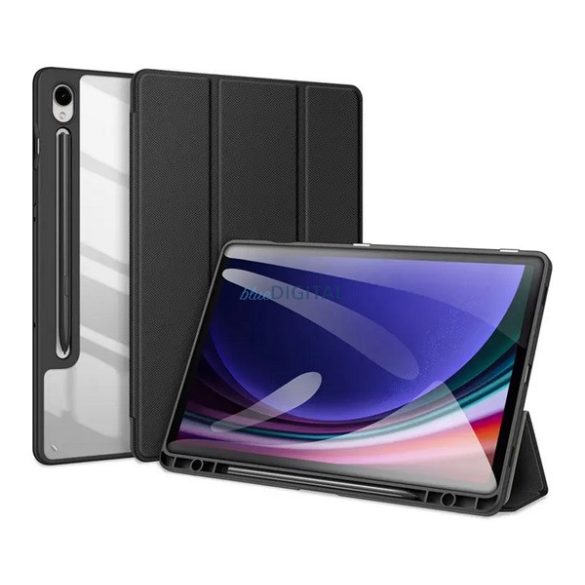 DUX DUCIS TOBY tok álló, bőr hatású (aktív FLIP, oldalra nyíló, TRIFOLD, S Pen tartó) FEKETE Samsung Galaxy Tab S9 FE WIFI (SM-X510), Samsung Galaxy Tab S9 FE LTE (SM-X516)