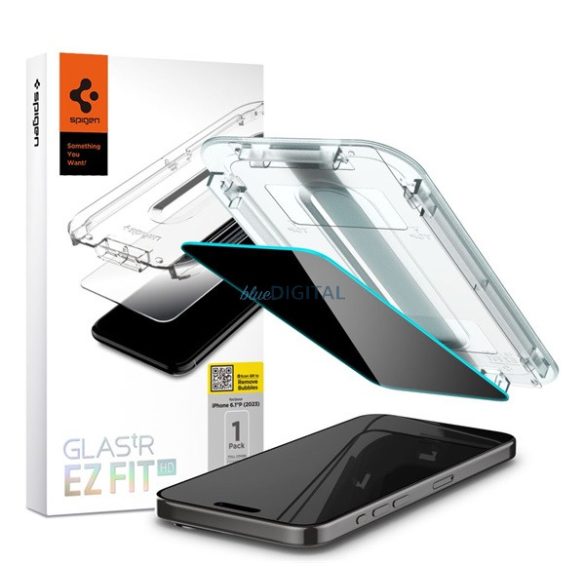 SPIGEN EZ FIT képernyővédő üveg (2.5D, karcálló, betekintés elleni védelem, 0.2mm, 9H) ÁTLÁTSZÓ Apple iPhone 15 Pro Max