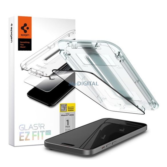 SPIGEN EZ FIT képernyővédő üveg (2.5D, karcálló, betekintés elleni védelem, 0.2mm, 9H) ÁTLÁTSZÓ Apple iPhone 15 Plus