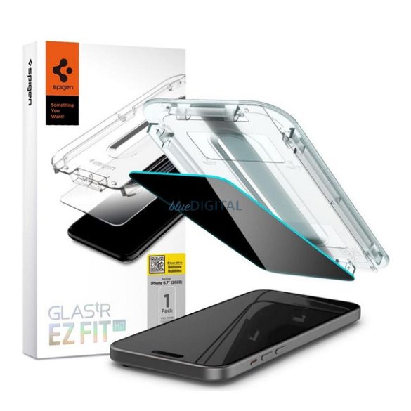 SPIGEN EZ FIT képernyővédő üveg (2.5D, karcálló, betekintés elleni védelem, 0.2mm, 9H) ÁTLÁTSZÓ Apple iPhone 15 Pro