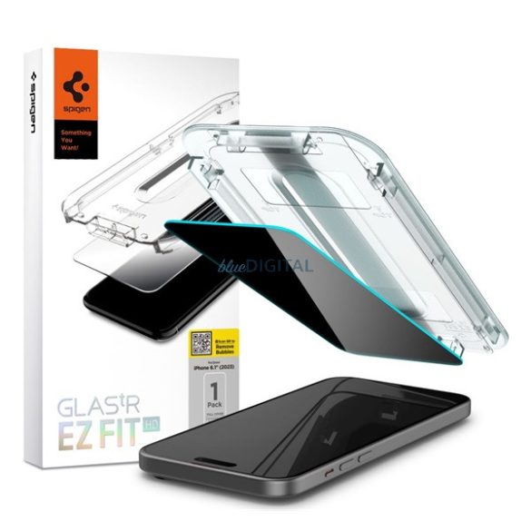 SPIGEN EZ FIT képernyővédő üveg (2.5D, karcálló, betekintés elleni védelem, 0.2mm, 9H) ÁTLÁTSZÓ Apple iPhone 15