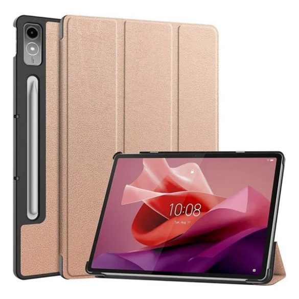 Tok álló, bőr hatású (aktív FLIP, oldalra nyíló, TRIFOLD, asztali tartó, ceruza tartó) ROZÉARANY Lenovo Tab P12 (TB370)