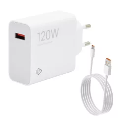   XIAOMI hálózati töltő USB aljzat (120W, PD gyorstöltő + Type-C kábel) FEHÉR