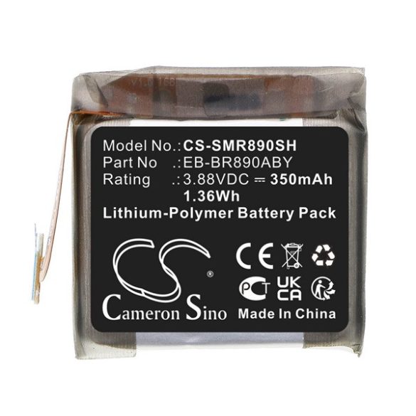 CAMERON SINO Li-Polymer akku (3.88V/350mAh, Samsung EB-BR870ABY kompatibilis) FEKETE Samsung Galaxy Watch 4 Classic 46 mm (SM-R890)