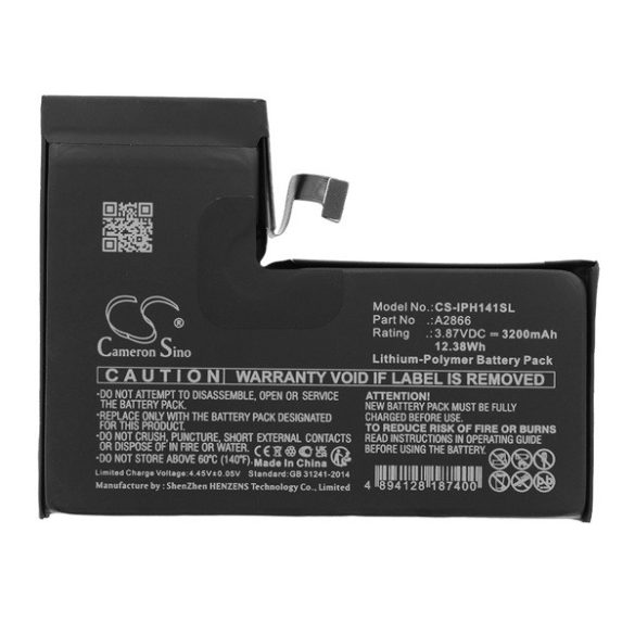 CAMERON SINO Li-Polymer akku (3.87V/3200mAh, Apple A2866 kompatibilis) FEKETE Apple iPhone 14 Pro