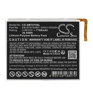 CAMERON SINO Li-Polymer akku (3.86V/7760mAh, Samsung EB-BT875ABY kompatibilis) FEKETE Samsung Galaxy Tab S7 WIFI (SM-T870), Samsung Galaxy Tab S7 LTE (SM-T875), Samsung Galaxy Tab S7 LTE 5G (SM-T876)