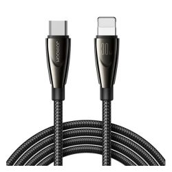   JOYROOM PIONEER adatkábel (Type-C - lightning, 30W, 120cm, gyorstöltő, cipőfüző) FEKETE