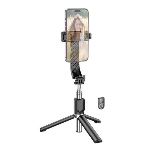 HOCO K20 szelfibot (univerzális, tripod állvány, állítható, bluetooth távkioldó, 98cm, 4.5-7.0" méret) FEKETE