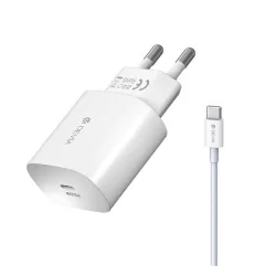   DEVIA hálózati töltő Type-C aljzat (25W, gyorstöltő + Type-C kábel) FEHÉR